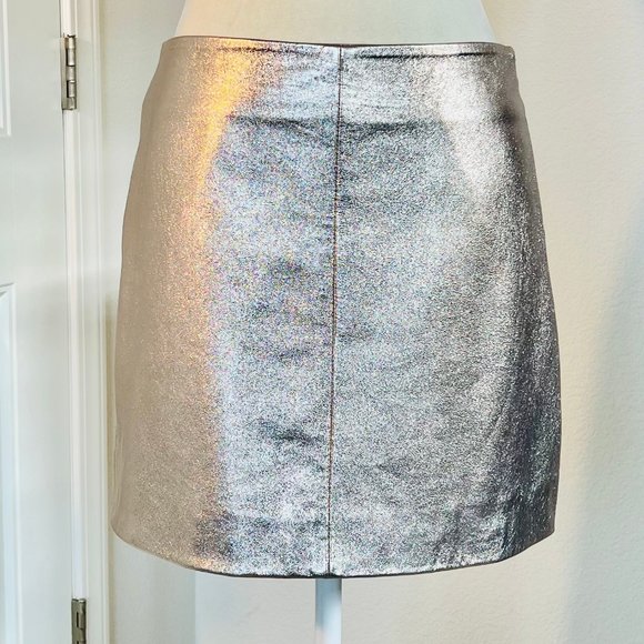 Walter Baker Luxury Haley Silver Metallic A-line Lambskin Leather Mini Skirt - Picture 4 of 15